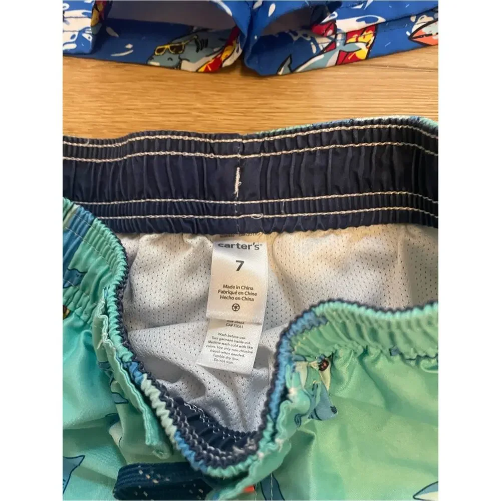 Carter's Boys bathing suit Shorts - trunks Blue, Aqua, Green, Boys 7, Set #0002